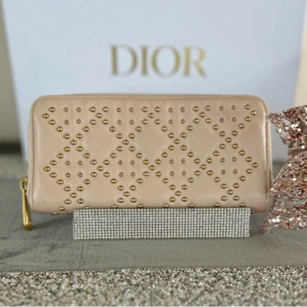 Lady Dior Voyageur Wallet Pink Studded Cannage Leather